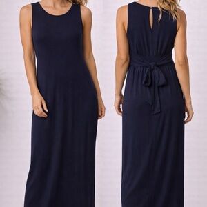 HYFVE Navy Maxi Dress Size L Sleeveless Tie Back Waist Flowy